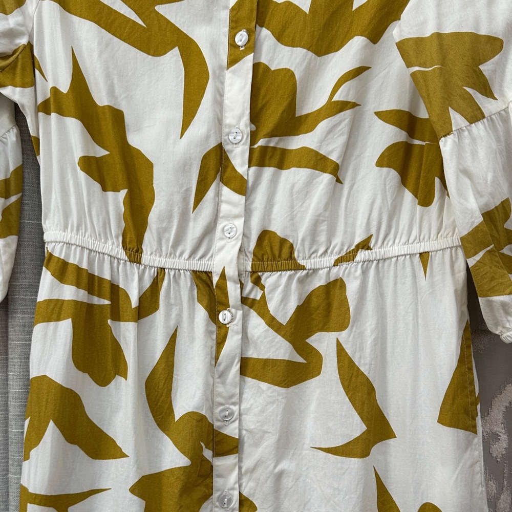 Naoo Floral White and Gold Button-Down Cotton Short Sleeve Dress Size Large - Picture 6 of 7